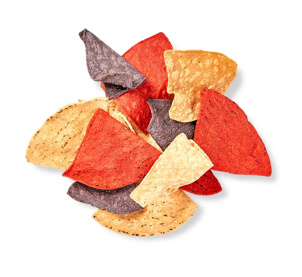 A pile of Homemade Chips and Dip on a white background.