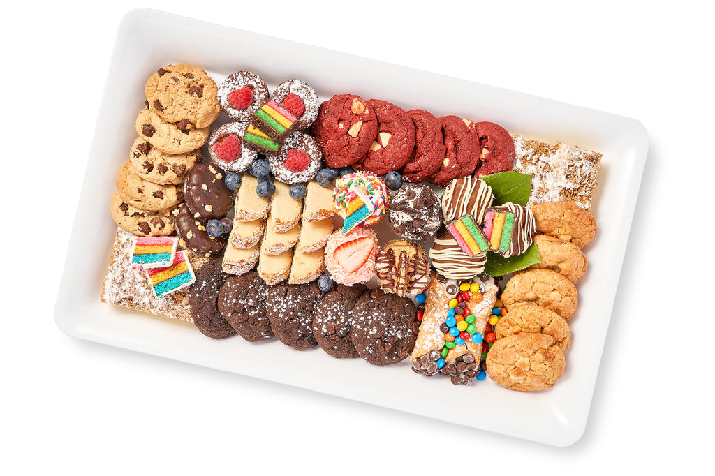 A white Dessert Platter filled with homemade cookies and candies.