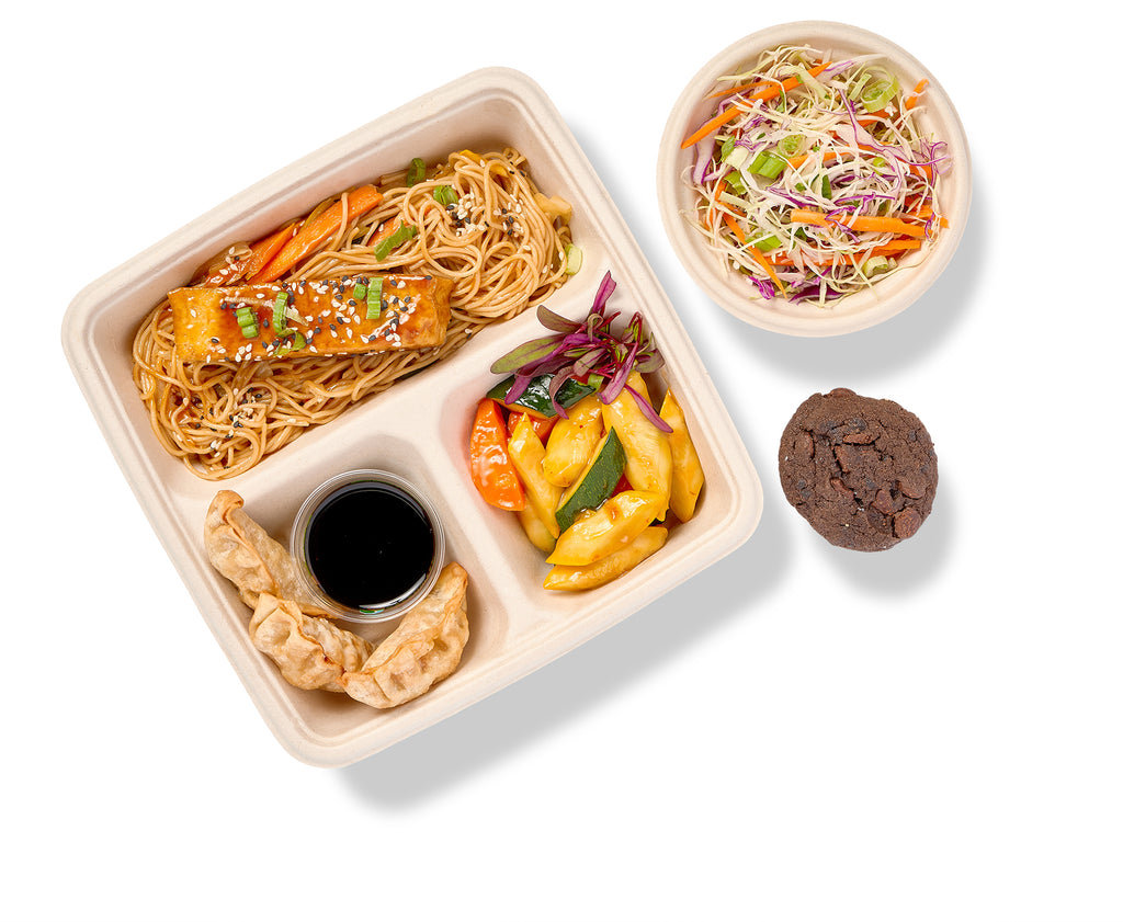 This Asian Themed Bento Box is filled with a delicious entree of sesame-ginger noodles and stir-fried vegetables.