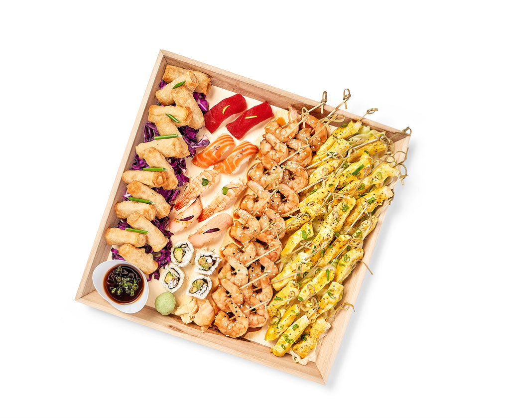 A tray of Far East Party Platter on a white background.