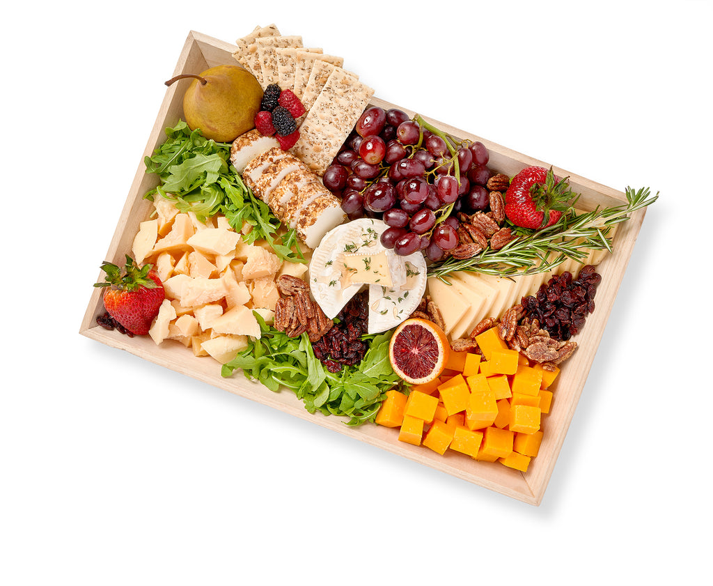 A Cheese and Crackers Platter on a white background.